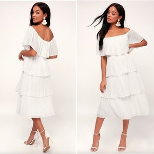Lulu’s off the shoulder ruffle midi dress XS